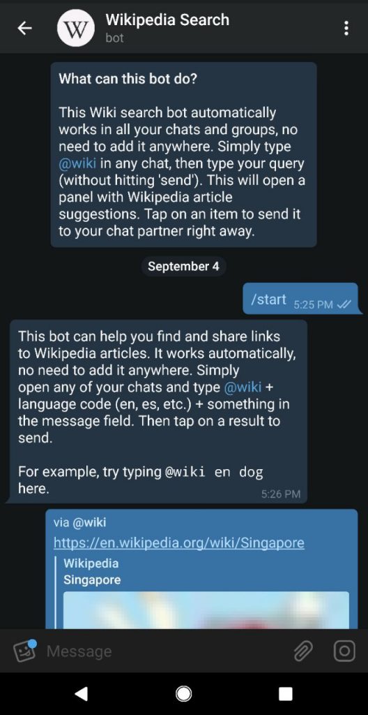 wikipedia search bot telegram channels bots stickers singapore