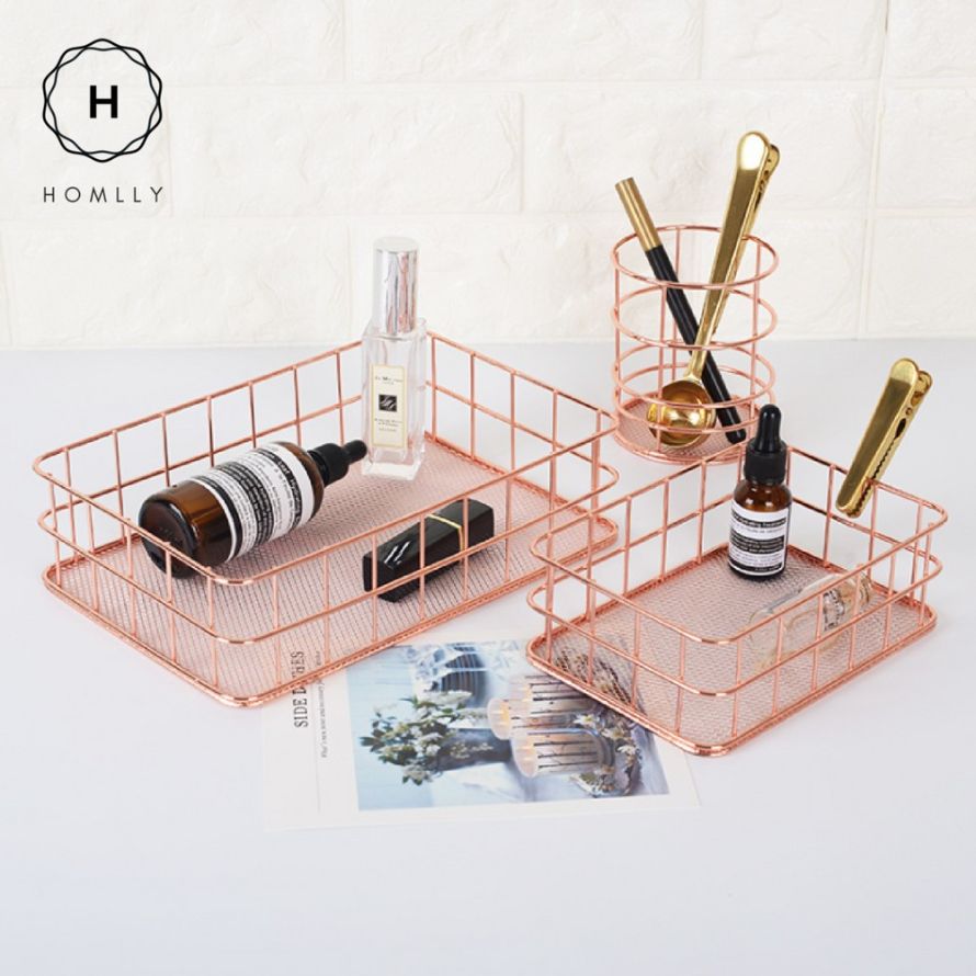 desktop storage organiser rose gold trays