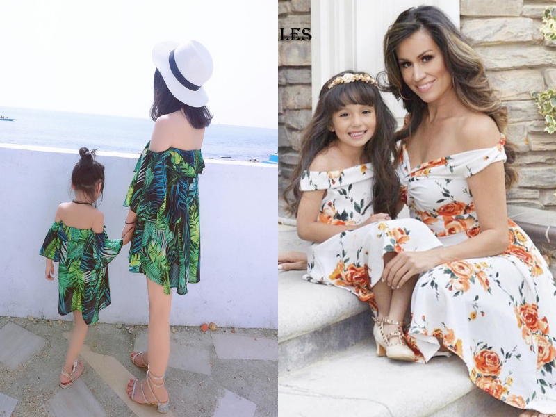 off-shoulder mother daughter dress