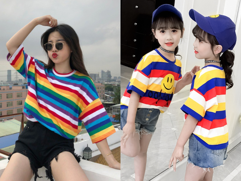 rainbow colour block mother daughter dress