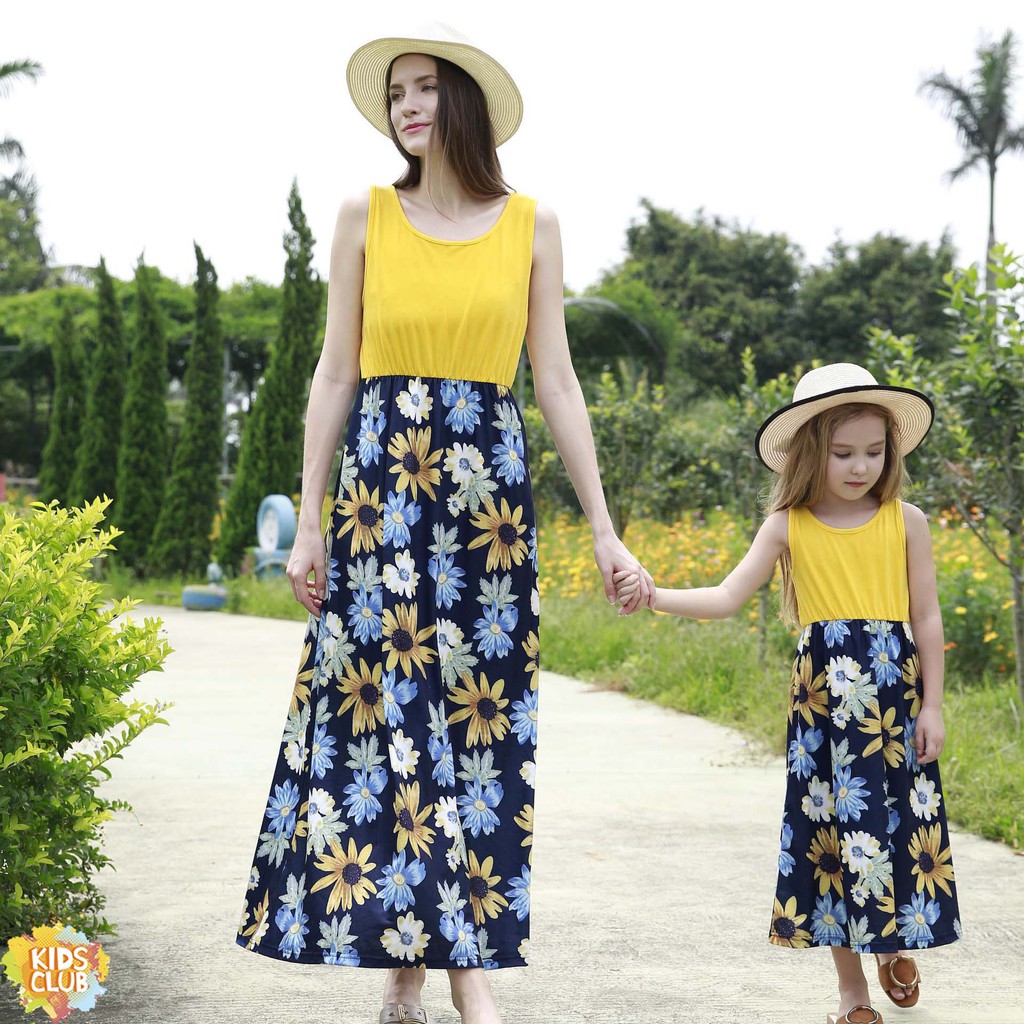 Mother daughter wearing same hot sale dress