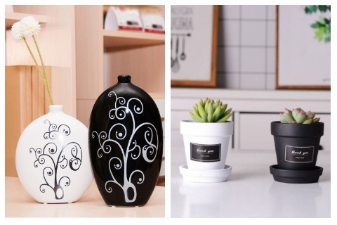 Room Decor Ideas Black and White Flower Vase