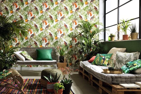 hdb bto decor home wallpaper tropical print funky