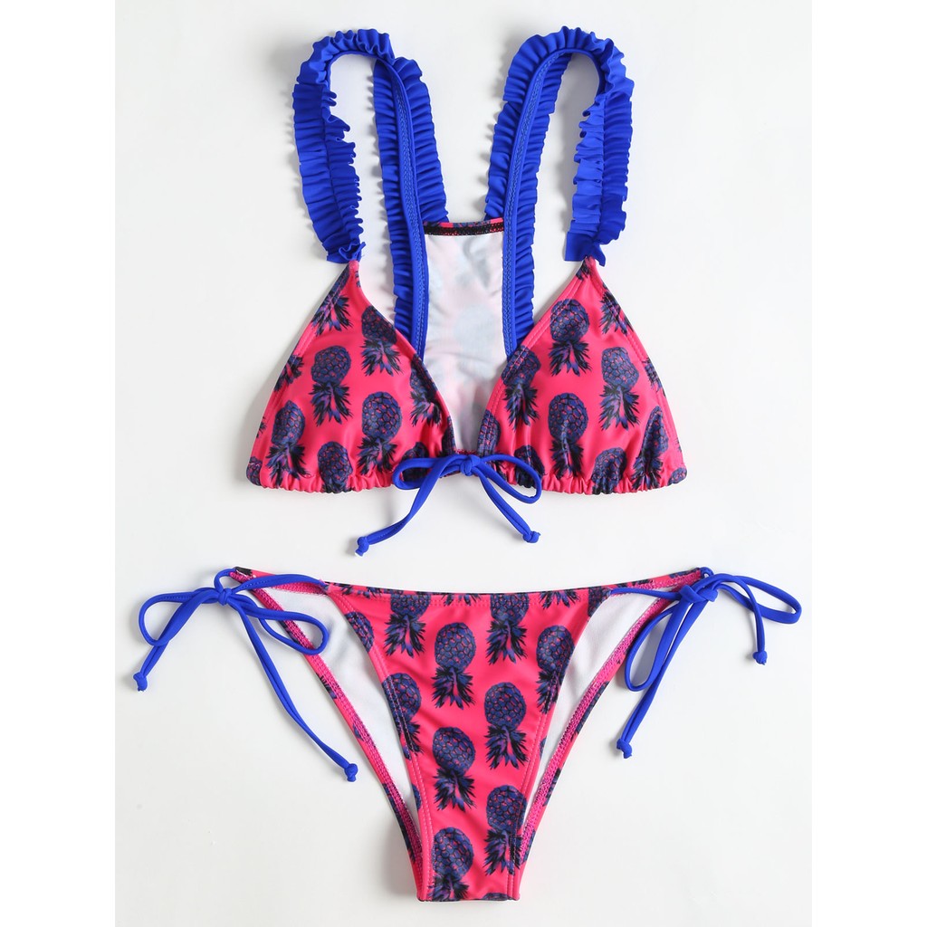 Funky pineapple two piece with ruffled straps