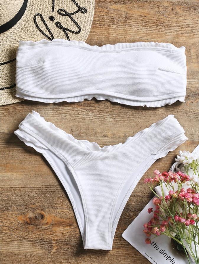 Lettuce trim ribbed bikini set
