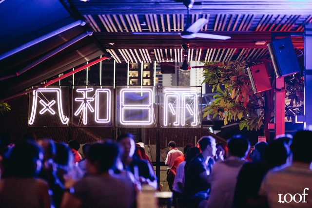 best rooftop restaurants singapore loof neon lights decoration