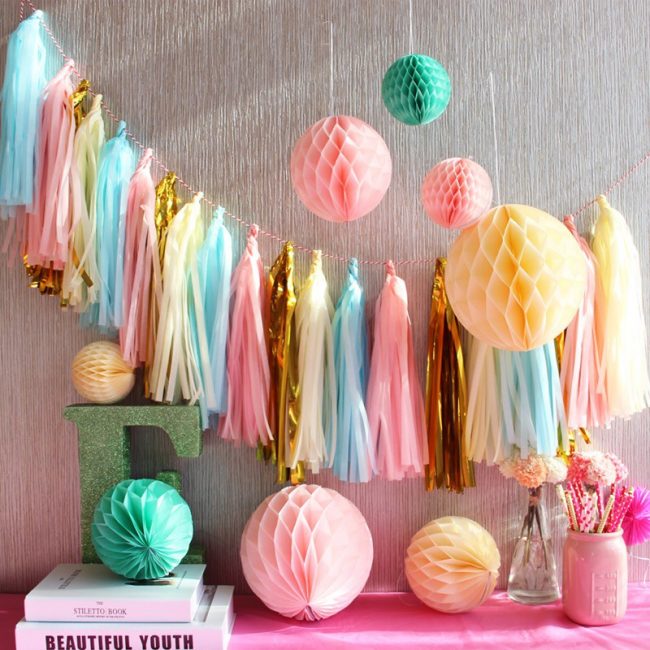 wedding reception table decorations party tassel garland pastel