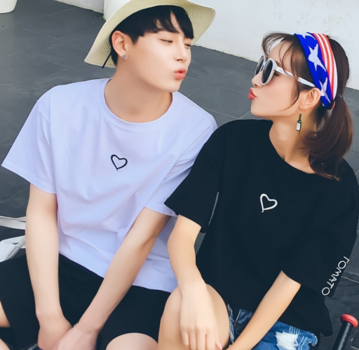 Couple Style Lover Cotton O-neck Embroidery T-Shirt Casual Tops
