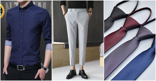 what to wear to an interview outfit men semi formal business casual shirt tapered pants skinny tie