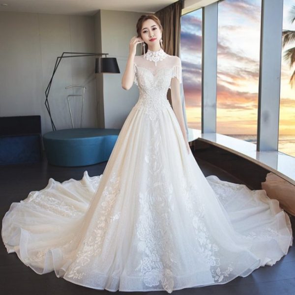 wedding dresses online fringe heart shaped back bridal gown