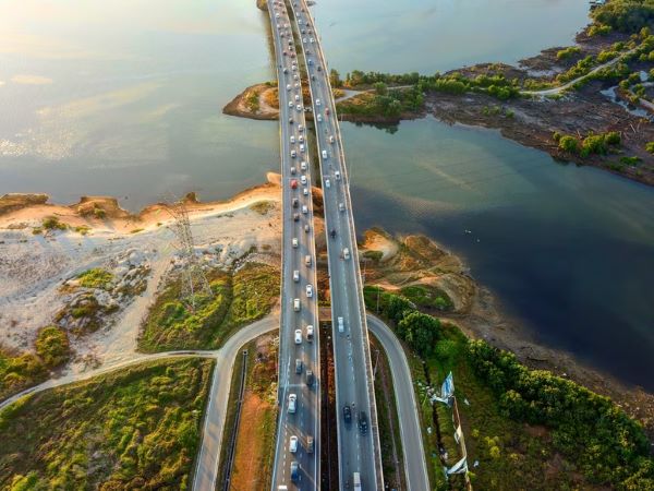 bird's eye view of the causeway from singapore to johor bahru