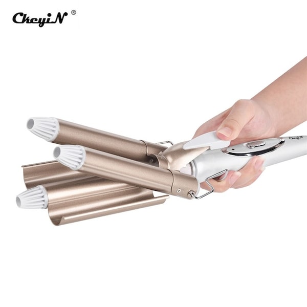 3-barrels curling iron in gold and white