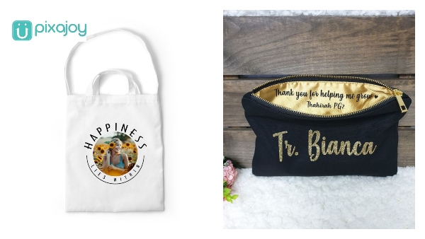 teachers' day gift idea personalised tote bag and pouch