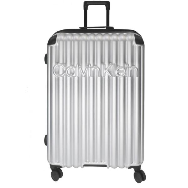 silver calvin klein hard case luggage
