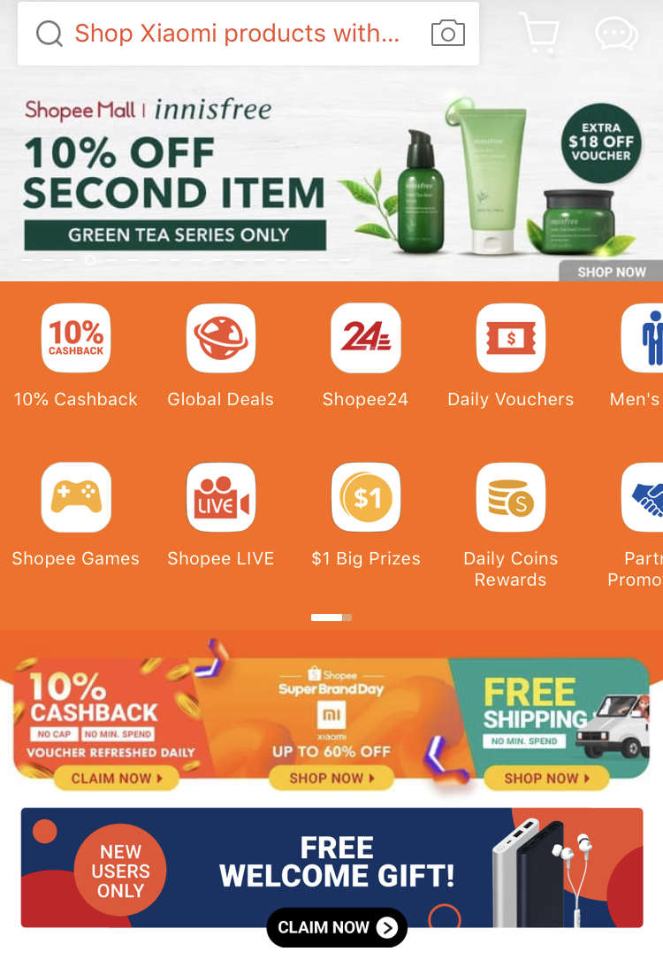 first time user shopee welcome gift banner