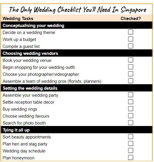 Wedding Checklist Singapore