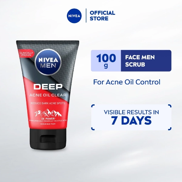 NIVEA MEN Deep Acne Oil Clear Mud Scrub - best face wash for men with pimples and dark spots