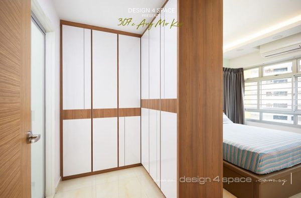 walk-in wardrobe ideas hdb white wooden L-shaped master bedroom