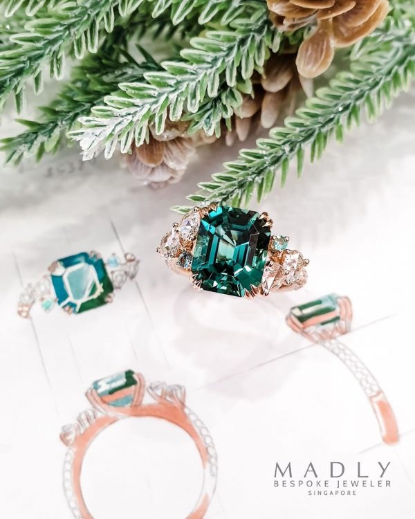 design engagement ring singapore bespoke emerald rose gold ring madly gems