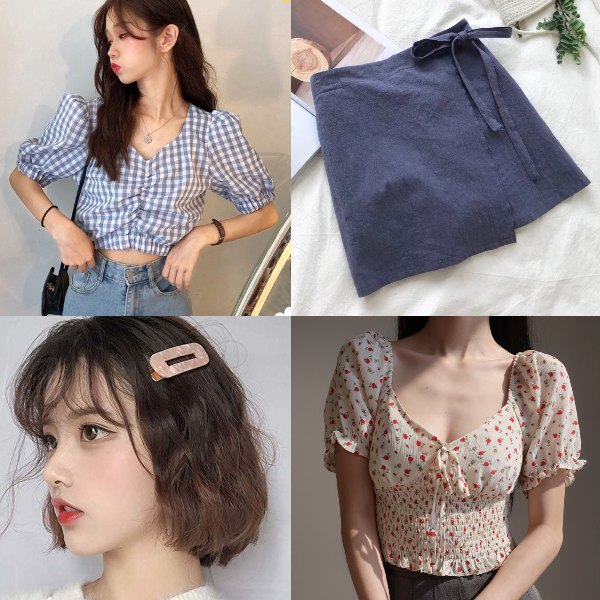 puff sleeve blouse top cute petite girls summer outfit floral skorts korean style