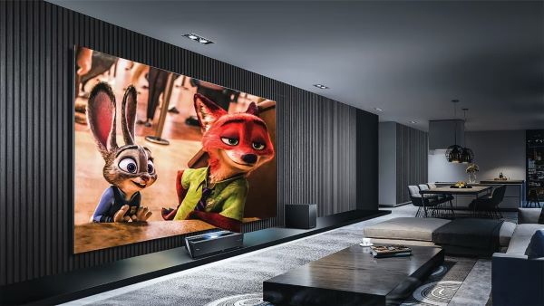 how to build a smart home living room with large smart tv with zootopia characters on screen