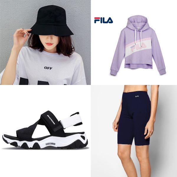 summer outfit for women fashion athleisure bike shorts fila hoodie skechers dlite sandals