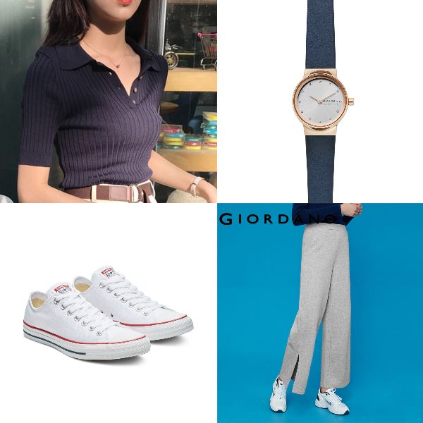 summer fashion chic classy polo top giordano knitted pants skagen watch converse