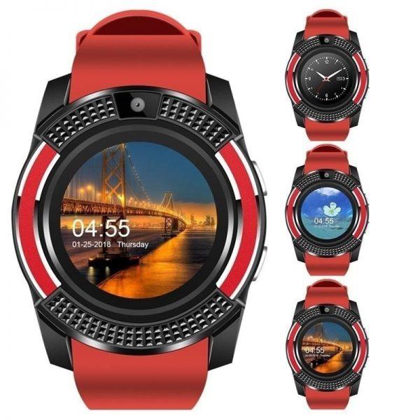 V8 Bluetooth Touch Screen Smart Watch with red straps 