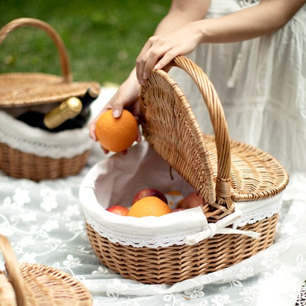 what to bring for picnic basket rattan fruits