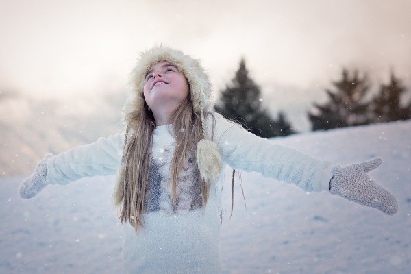 diy snow girl in winter clothes snowfall