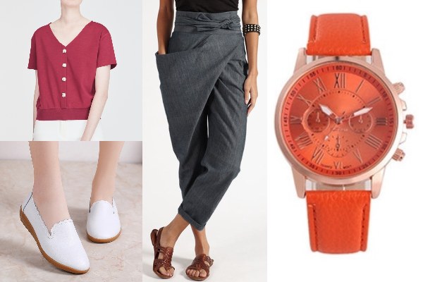 mom outfit cny red top pants watch practical dressing