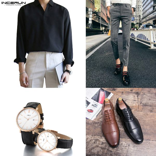after work date outfit black shirt button down Solvil et Titus work pants formal shoes