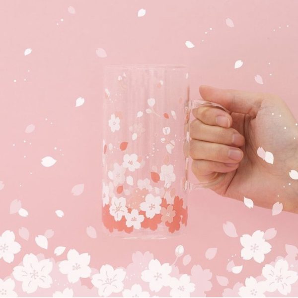daiso korea sakura tall glass beer mug cherry blossom collection cup