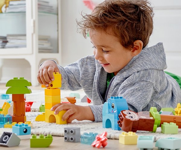 lego duplo kids playing with bricks animals