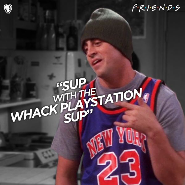 joey friends in beanie and knicks basketball jersey