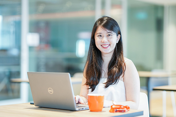 Kelly in the co-working space in the Shopee office