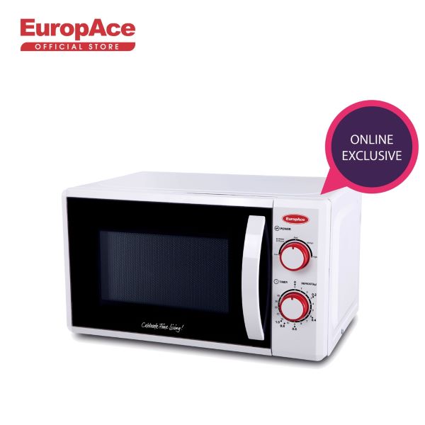 europace white microwave oven with red dials 
