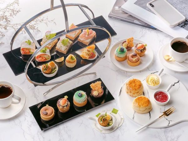 best high tea singapore 2022 pastries scones desserts pan pacific flatlay