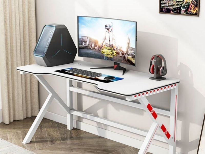 white gaming desk with k-shaped legs