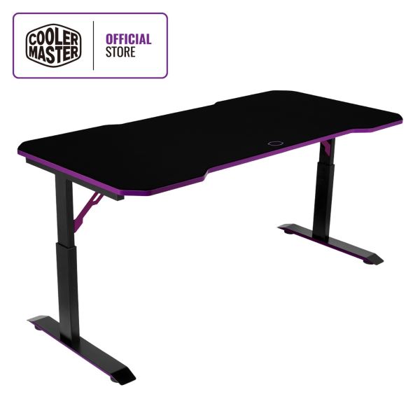 cooler master black gaming desk with purple details