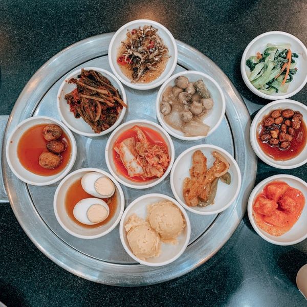 Korean side dishes on a table