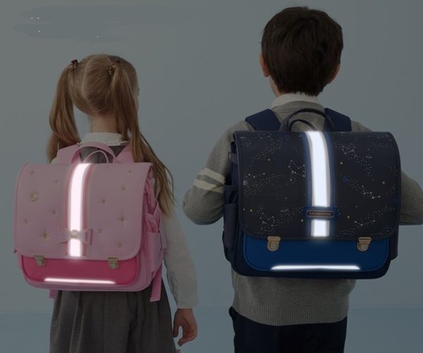 reflective safety strip on school bag for primary 1