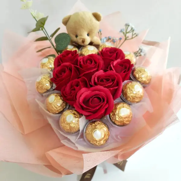 Chocolates and flower bouquets