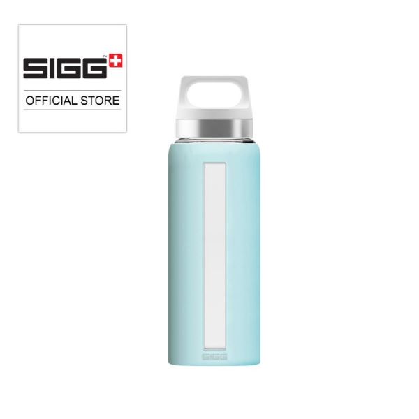 sigg dream borosilicate glass bottle with baby blue silicone sleeve best water bottle singapore