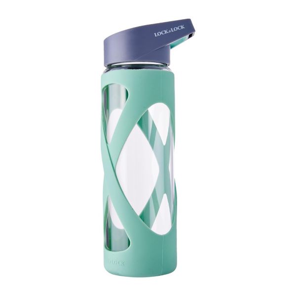 lock&lock borosilicate glass bottle with cross design silicone sleeve best water bottle singapore