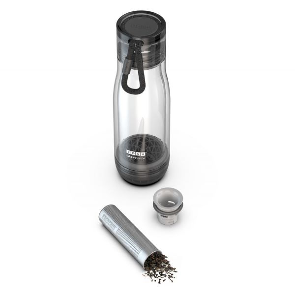 zoku glass core bottle with stainless steel tea strainer