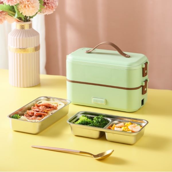 bobbot electric lunch box in green on yellow table best lunch box singapore
