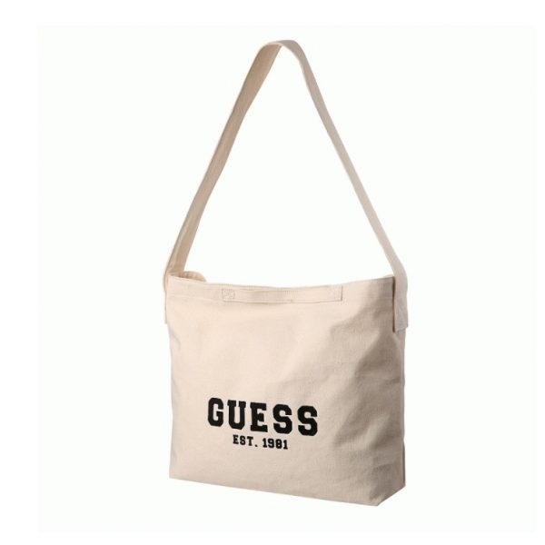 unisex white guess canvas tote bag for work