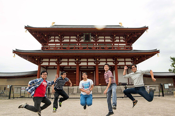 Louis (leftmost) on his university graduation trip to Japan