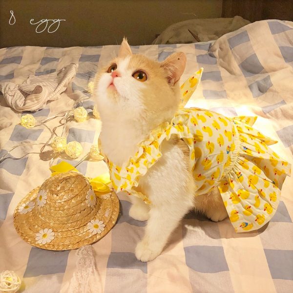 summer yellow dress for cats duck pineapple design